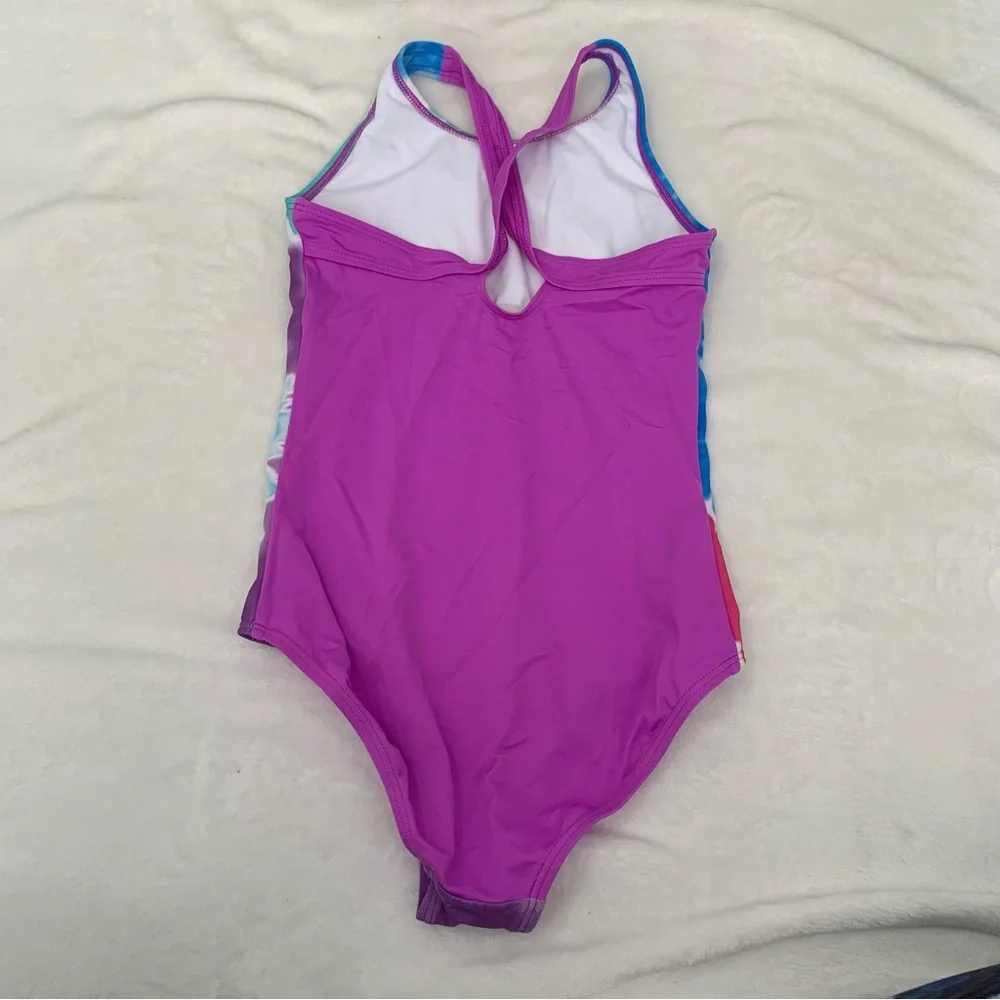 Lands End Girls‎ Size 12 Tie Dye Spiral One Piece Swimsuit Purple Racerback